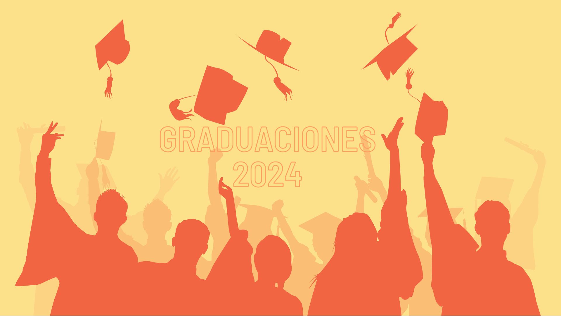 cartel de un grupo de graduados en color naranja y amarillo