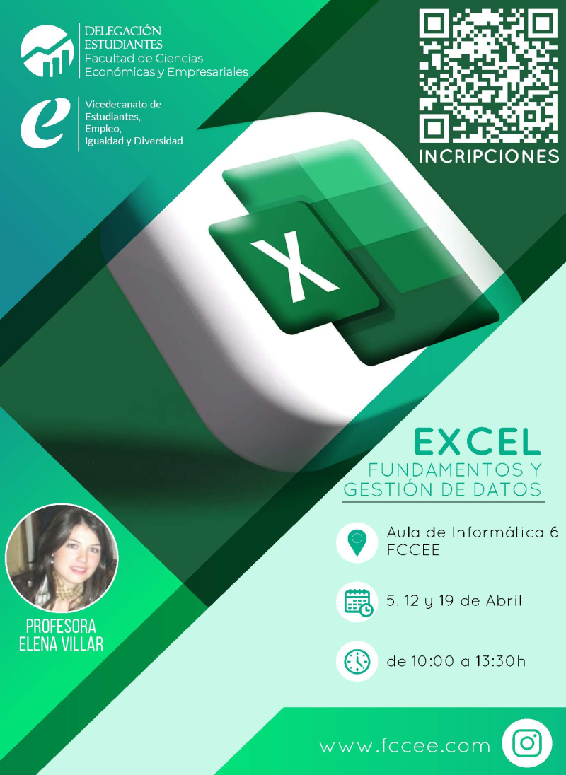 cartel anunciador Curso de Excel gratuito (previa inscripción): fundamentos y gestión de datos, impartido por la profesora Elena Villar