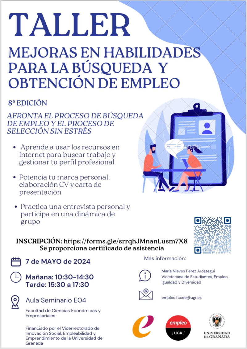 cartel anunciador del taller "Mejoras en Habilidades para la búsqueda y obtención de empleo (8ª Edición)"