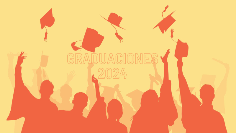 cartel de un grupo de graduados en color naranja y amarillo