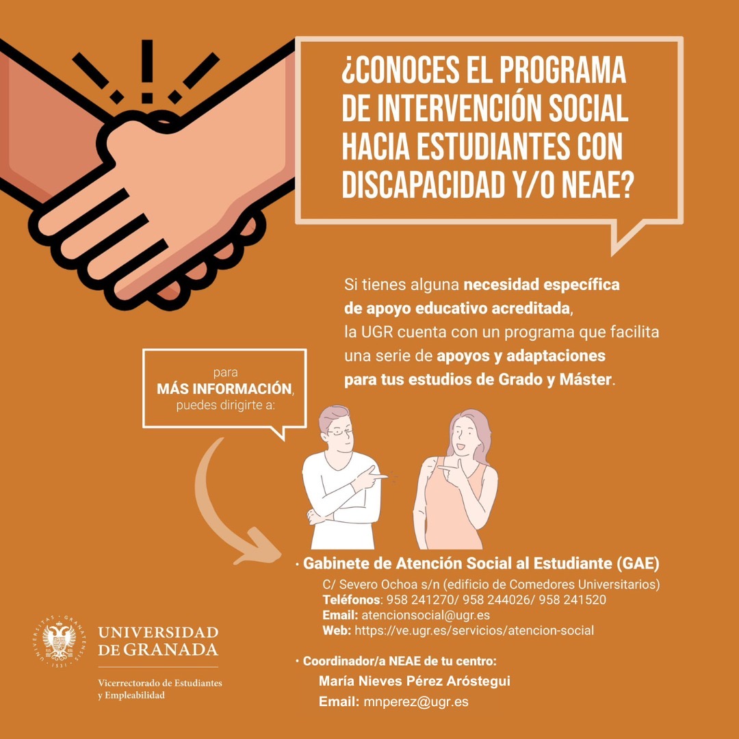 Cartel anunciado del Programa de Intervención Social hacia estudiantes con discapacidad y/o NEAE