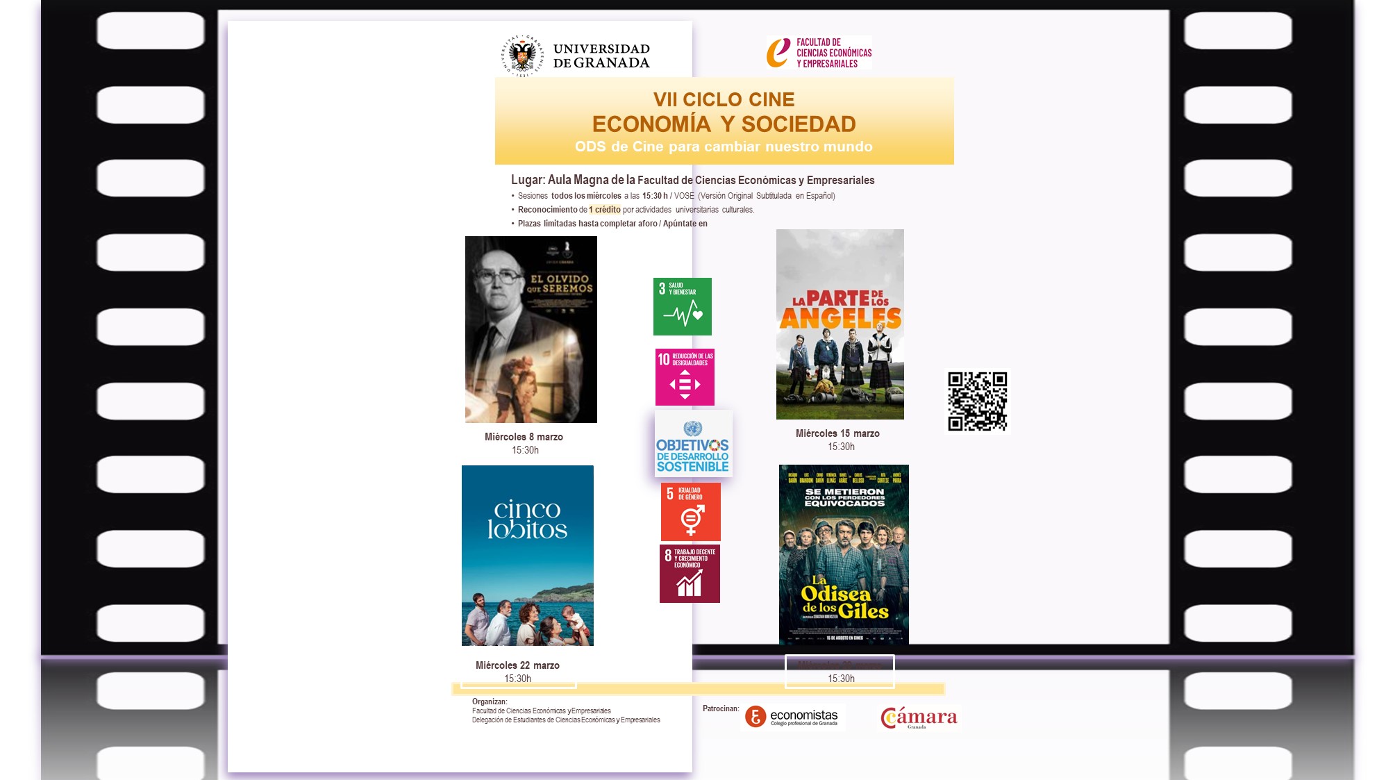 Cartel anunciador del VII Ciclo de Cine Economía y Sociedad: "Urgente ODS"