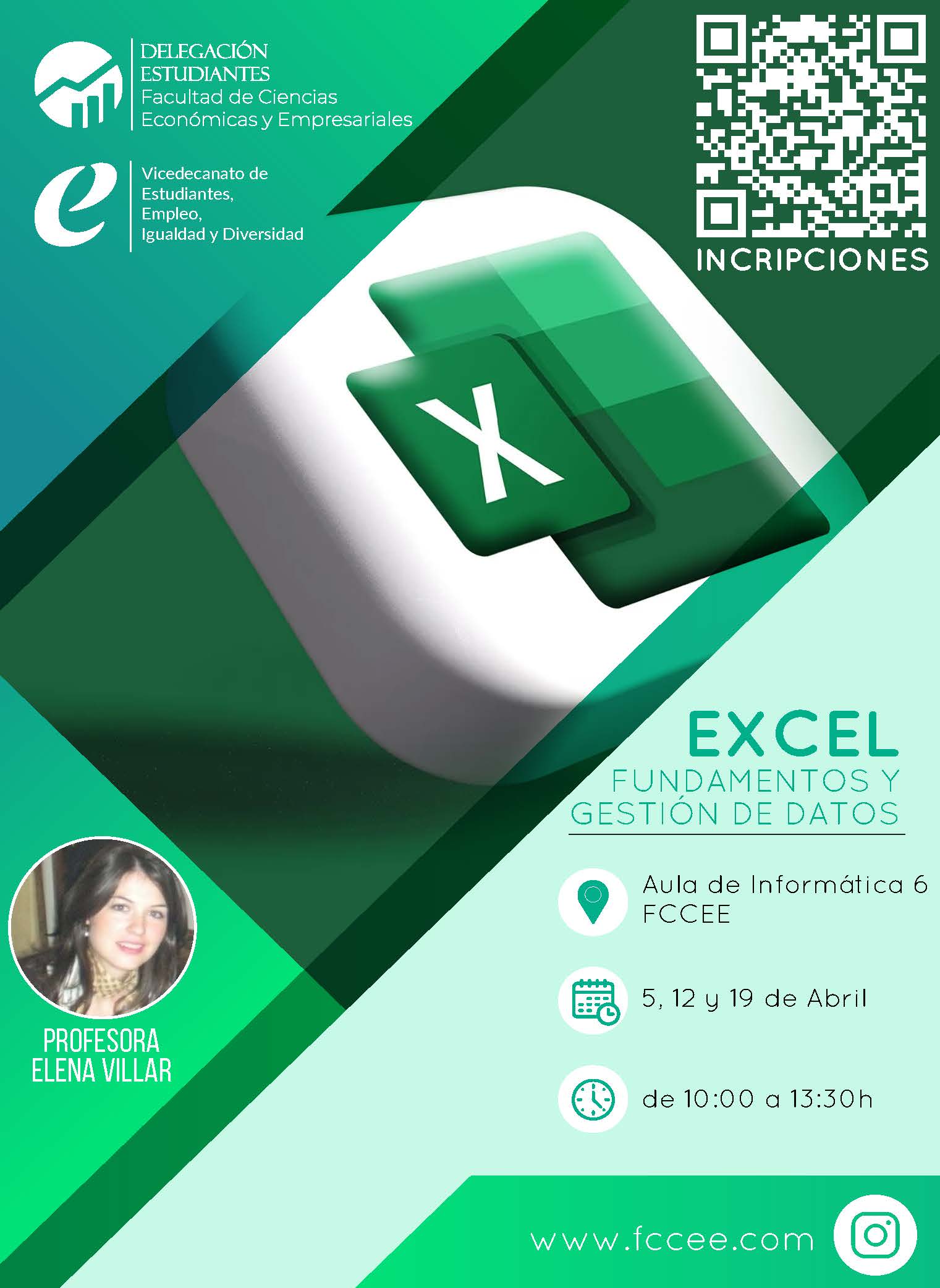cartel anunciador del Curso de Excel gratuito (previa inscripción): fundamentos y gestión de datos, impartido por la profesora Elena Villar
