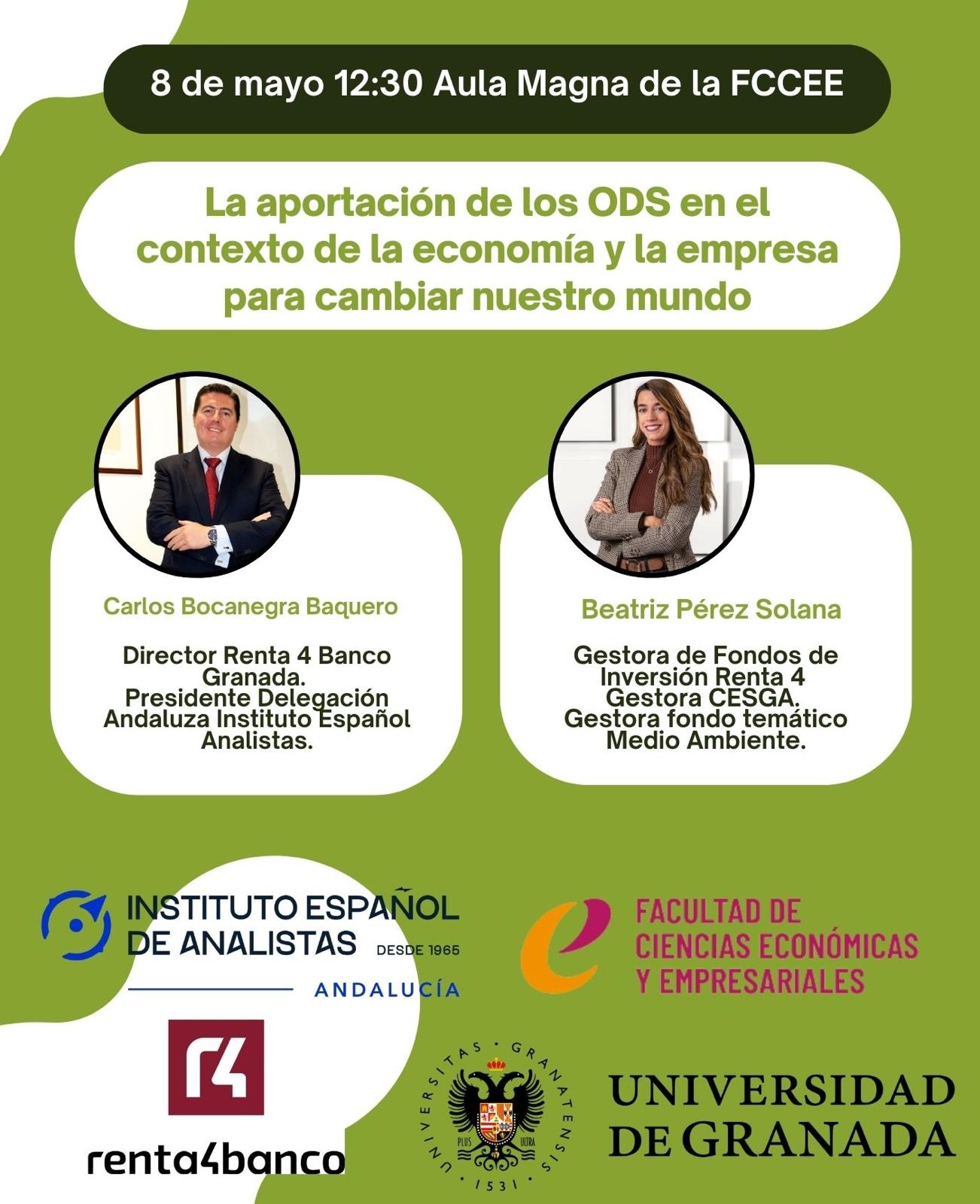 cartel anunciador de Conferencia doble, ciclo "la aportación de los ODS en el contexto de la economía y la empresa