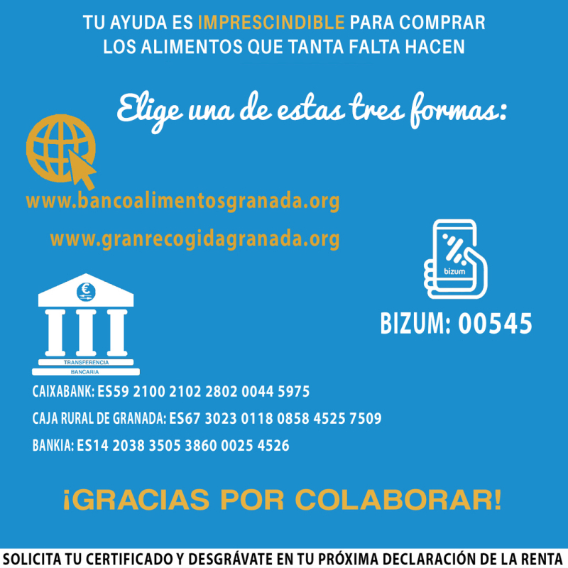 Poster con las instrucciones para hacer una donación al Banco de Alimentos de Granada